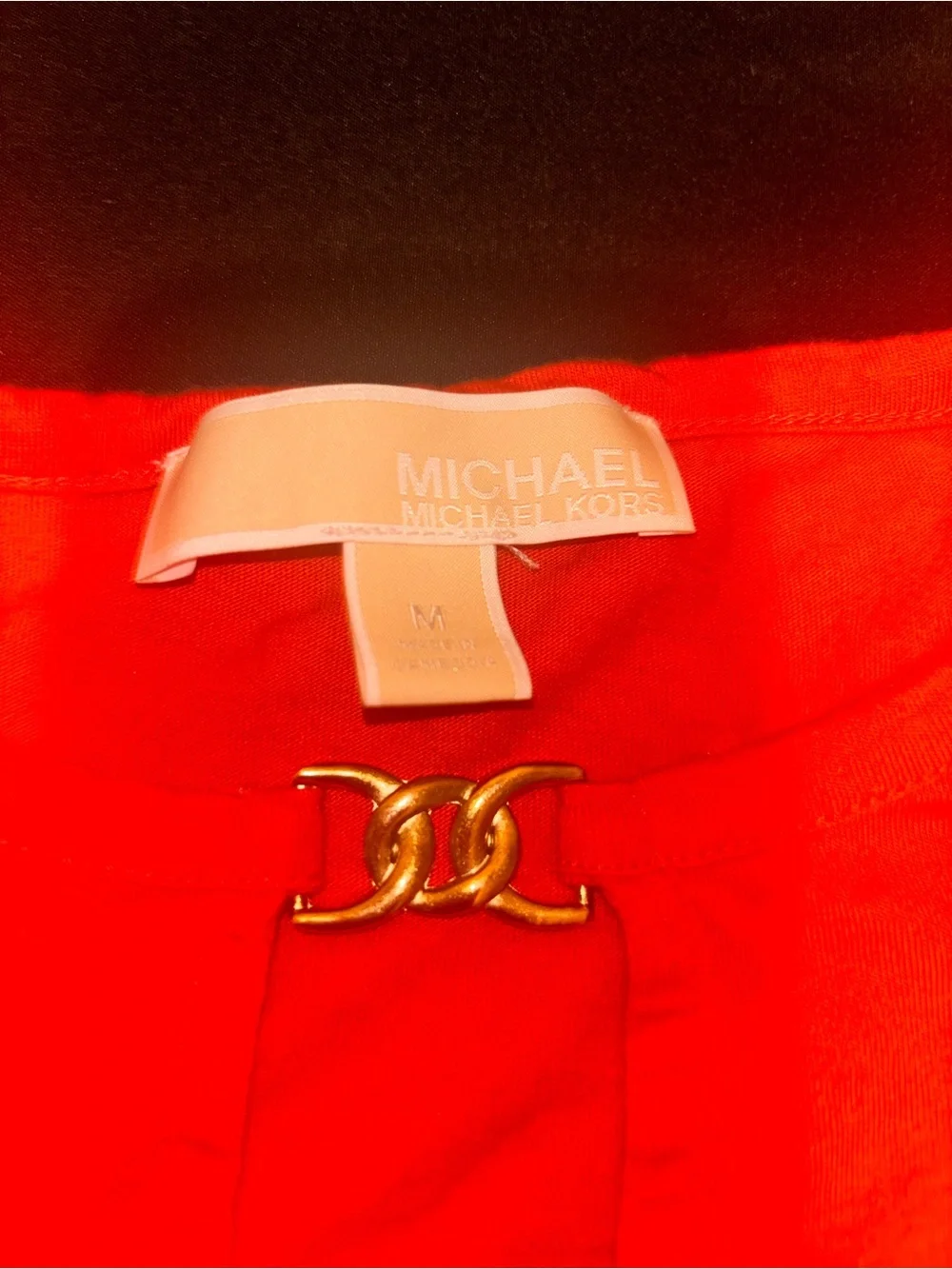 Michael Kors Red Cold-Shoulder Short Sleeve Tee with Keyhole